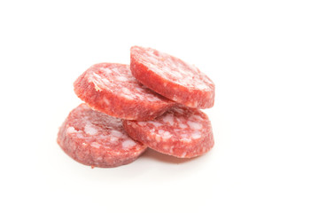 salami slices isolated on white background
