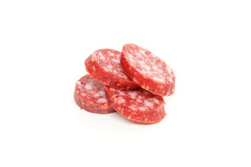salami slices isolated on white background