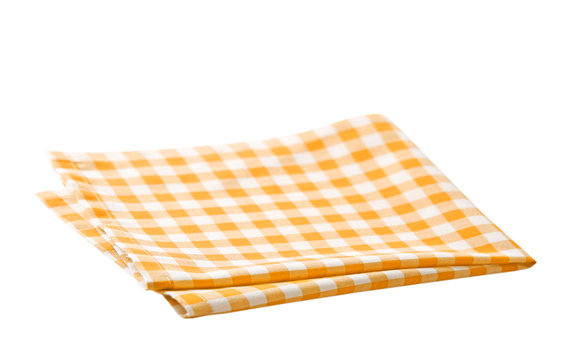 Yellow picnic cloth isolated,checkered towel.