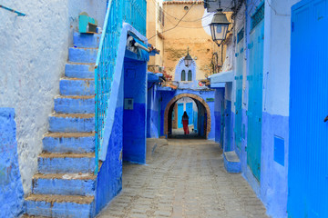 Typical beautiful moroccan architecture in Chefchaouen blue city medina in Morocco