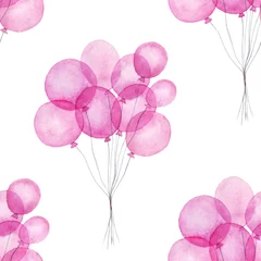 Gordijnen Hand getekende naadloze patroon met aquarel roze ballonnen. Aquarel illustratie. Het kan worden gebruikt voor behang, stofontwerp, textielontwerp, omslag, inpakpapier, banner, kaart, achtergrond, © Tatiana 