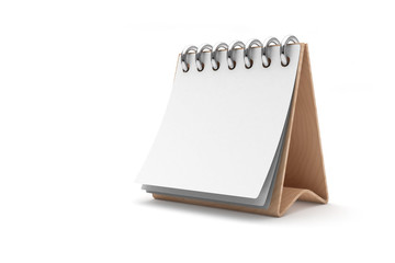 A paper white calendar stands on the table.