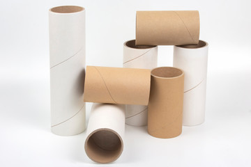 cardboard and paper tubes and pipes on a white background