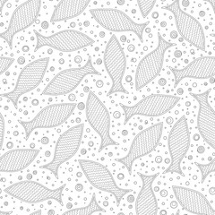 Naklejka premium Hand draw vector seamless pattern funny fishes.