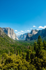 Tunnel view of the Yosemite National Park, Beautiful forrest landscape with blue sky background