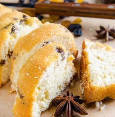 The sweet bread with raisins baked for christmas