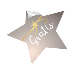 Gratis, dekorativer silberner Stern mit goldener Schleife und Handschrift