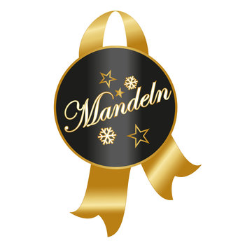 Mandeln 0-dekoratives schwarzes Etikett mit goldener Banderole