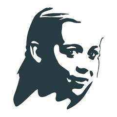 Face front view. Elegant silhouette of a female head. Portrait of a happy smiled woman