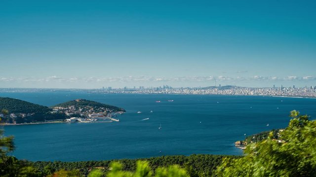 Timelapse video of Heybeliada Island located in the Marmara Sea, with Istanbul in the background