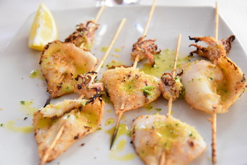 Squids Skewers Grilled