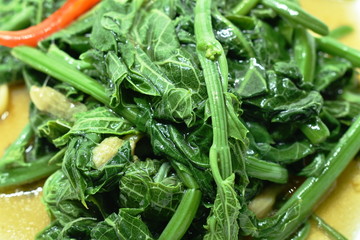 stir fried chayote with soy bean paste and chili on dish