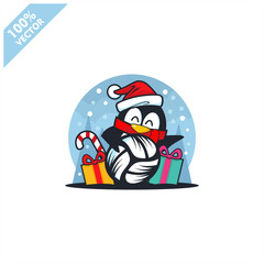 Volleyball ball santa hat with cartoon christmas penguin logo vector	