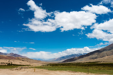 Ladakh, India - Jul 14 2019 - Beautiful scenic view from Between Nyoma and Tsaga La Pass in Ladakh,...