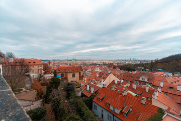 Fototapeta na wymiar Prague. Czech Republic, old town panorama. Romantic view to the Cityscape of Winter Prague