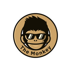 cool monkey wearing glasses logo vector design illustration. monkey head/face icon. ape face icon. monkey emblem vector