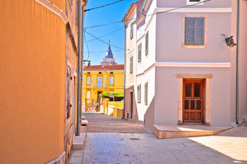 Krk. Town of Omisalj old mediterranean stone street view