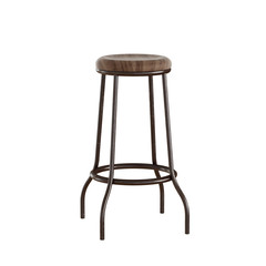 High bar stool with wood seat and metal legs on an isolated background. 3d rendering
