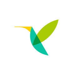 geometric flying bird logo design vector template illustration. green hummingbird/colibri symbol icon vector