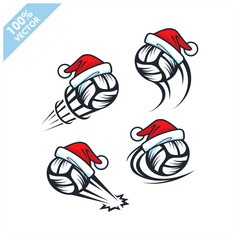 Volleyball ball with santa hat christmas theme set of 4 logo vector	