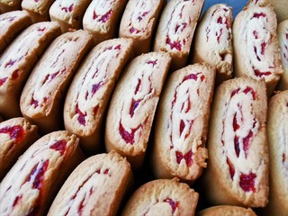 Sweets and desserts, cookies with jam. Sale of cookies. Close-up photography. Homemade food.