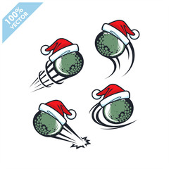 Golf ball with santa hat christmas theme set of 4 logo vector	