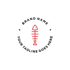 simple line art, outline fish bone, fish skeleton logo design vector. universal brand template illustration