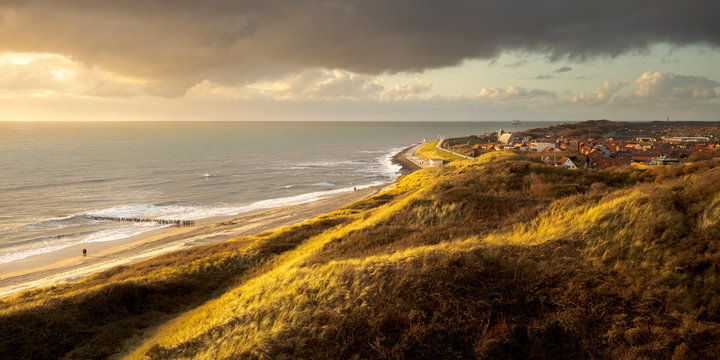 Panoramic view of the beach and dunes near the village of Zoutelande, Zeeland, The Netherlands