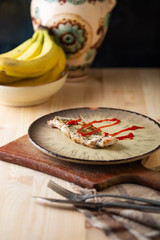 Turkey steak on a wooden table. Country style.