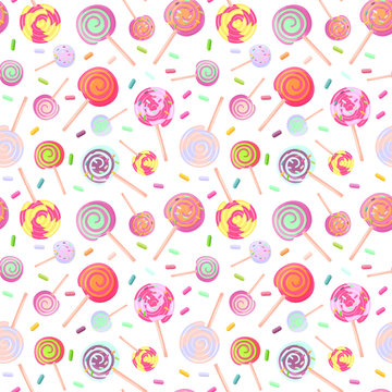Hard candy colorful isolated illustration seamless pattern, cartoon style sweet candy vector design.