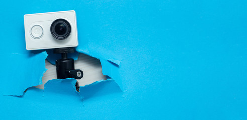 Action camera isolated. Action-cam for video footage. Media concept.