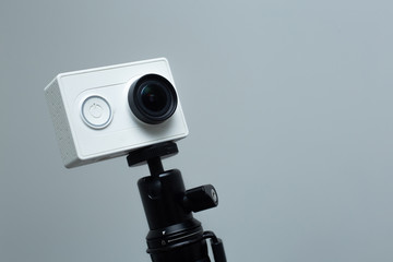 Action camera isolated. Action-cam for video footage. Media concept.