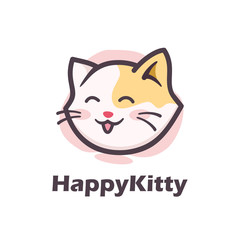 cute happy kitty cartoon character logo design illustration. adorable cat mascot cartoon. smiling cat cartoon label logo. can be used for cat lover, pet shop, pet care