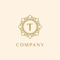 luxury monogram letter T logotype. premium brand icon. elegant alphabet/initial frame design vector. can be used for beauty industry, cosmetics, salon, boutique, spa, company, corporate, etc.