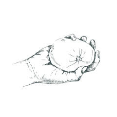 Hand drawn hand with powder. Climbing equipment, chalk ball.  Hand in chalk.