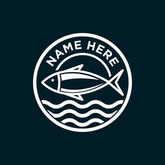 fish badge logo design vector illustration. can be used for seafood restaurant, fishing contest/tournament