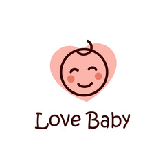 cute happy baby smile with line art concept style. love baby logo design vector template illustration