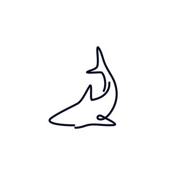 simple minimalist line art, monoline, outline shark logo design vector template illustration. animal wildlife symbol icon