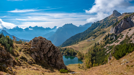 The Bordaglia lake in a colorful autumn day