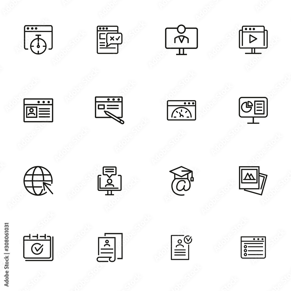 Poster internet technology line icon set. browser window, computer, app. information technology concept. ca