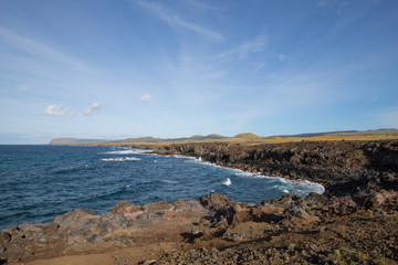 Fototapeta na wymiar Landscape along the southern coast of Easter Island, Chile