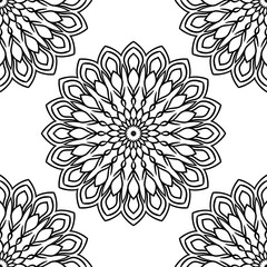 Fantasy seamless pattern with ornamental mandala. Abstract round doodle flower background. Floral geometric circle. Vector illustration.  