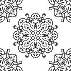 Fantasy seamless pattern with ornamental mandala. Abstract round doodle flower background. Floral geometric circle. Vector illustration.  