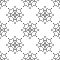 Fantasy seamless pattern with ornamental mandala. Abstract round doodle flower background. Floral geometric circle. Vector illustration.  