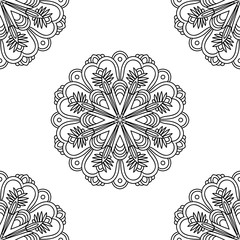 Fantasy seamless pattern with ornamental mandala. Abstract round doodle flower background. Floral geometric circle. Vector illustration.  