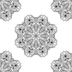 Fantasy seamless pattern with ornamental mandala. Abstract round doodle flower background. Floral geometric circle. Vector illustration.  