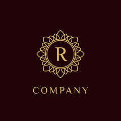 Naklejka premium luxury monogram letter R logotype. premium brand icon. elegant alphabet/initial frame design vector. can be used for beauty industry, cosmetics, salon, boutique, spa, company, corporate, etc.