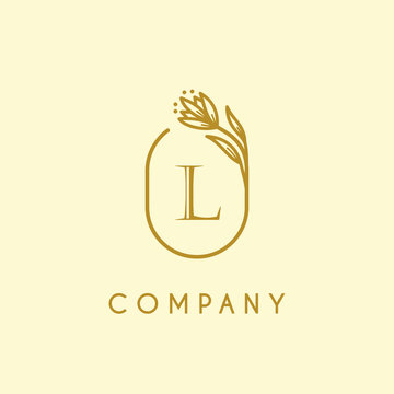 luxury monogram letter L logotype with flower icon concept. premium elegant alphabet/initial frame design vector. beauty industry, cosmetics, salon, boutique, company, corporate symbol icon