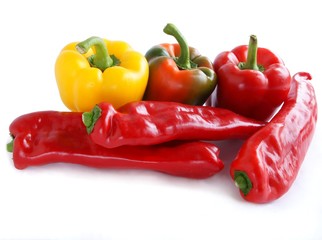 red,yellow and green fruits of pepper vegetable close up