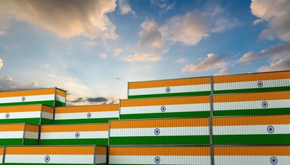 3D illustration Container terminal full of containers with flag of India